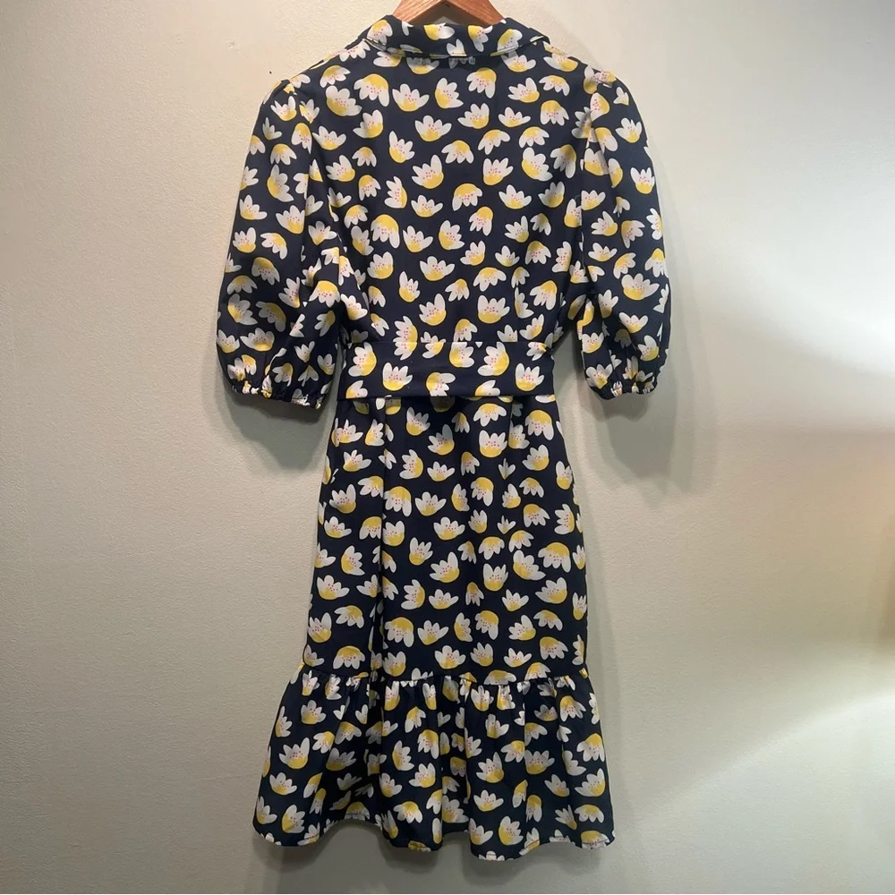 Jade Melody Tam Women Medium Button Up Ruffle Shirt Dress Short Sleeve Waist Tie - Picture 5 of 8
